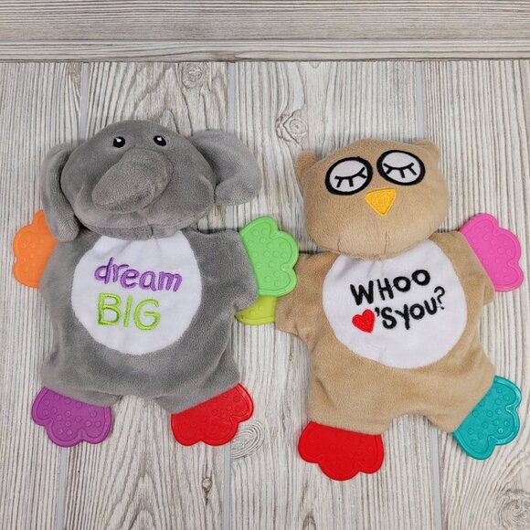 2 Cribmates Baby Teether Plush‎ Elephant Owl Toy Crinkle Dream BIG Who Loves You - Picture 1 of 10